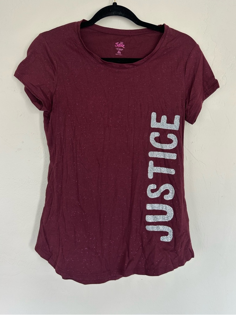 justice girls maroon t shirt X-Large (1590)